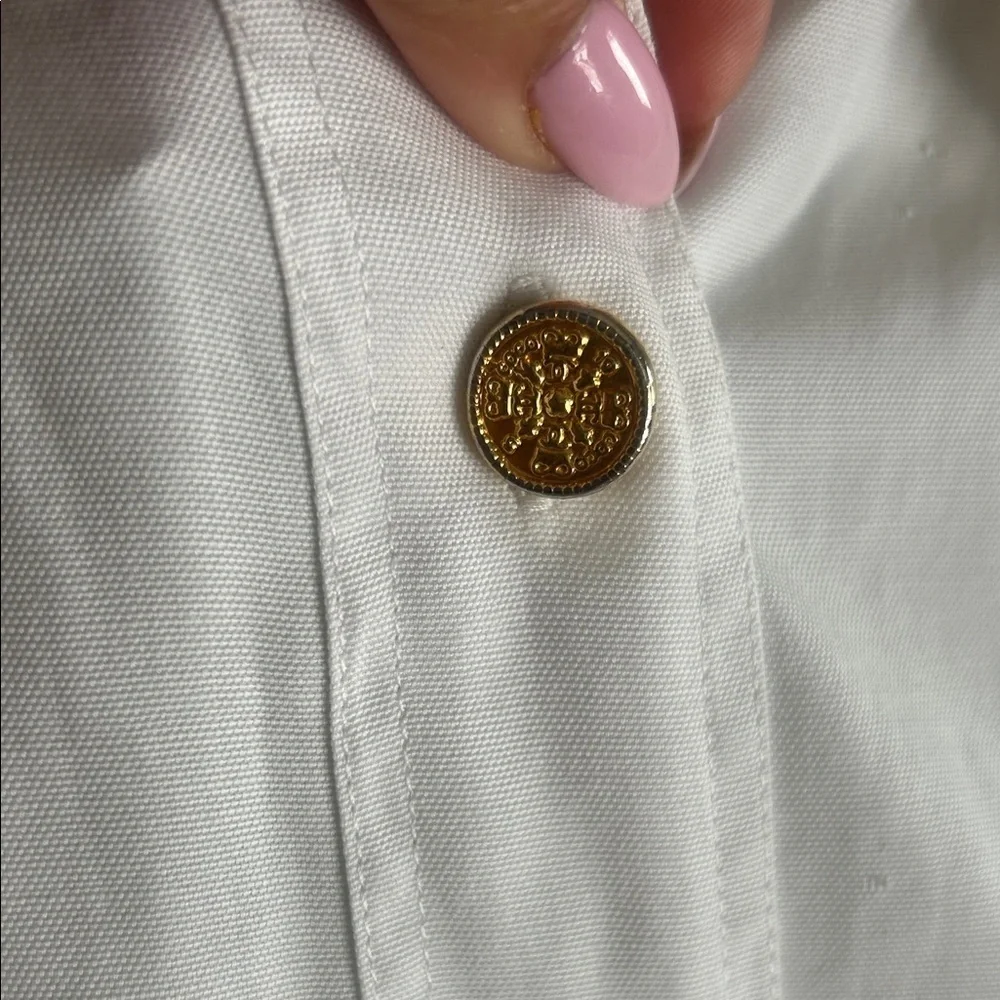 Chanel White Dress Shirt for with CHANEL Embroidery Sz S
